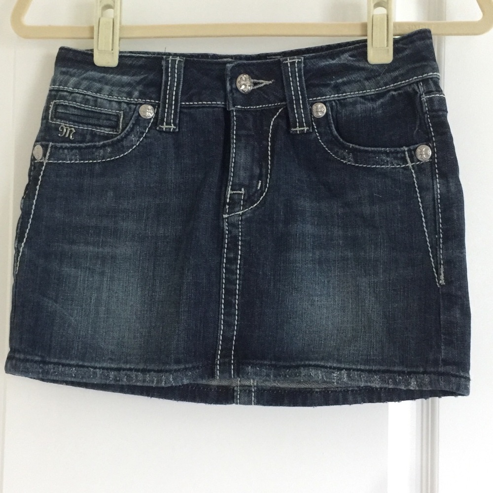 Miss Me Denim Mini Skirt in Dark Wash